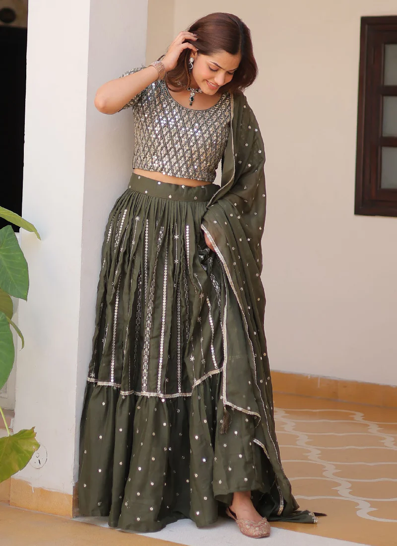 Perfect Mehendi Green Georgette Sequence Embroidered Lehenga Choli - Image 6