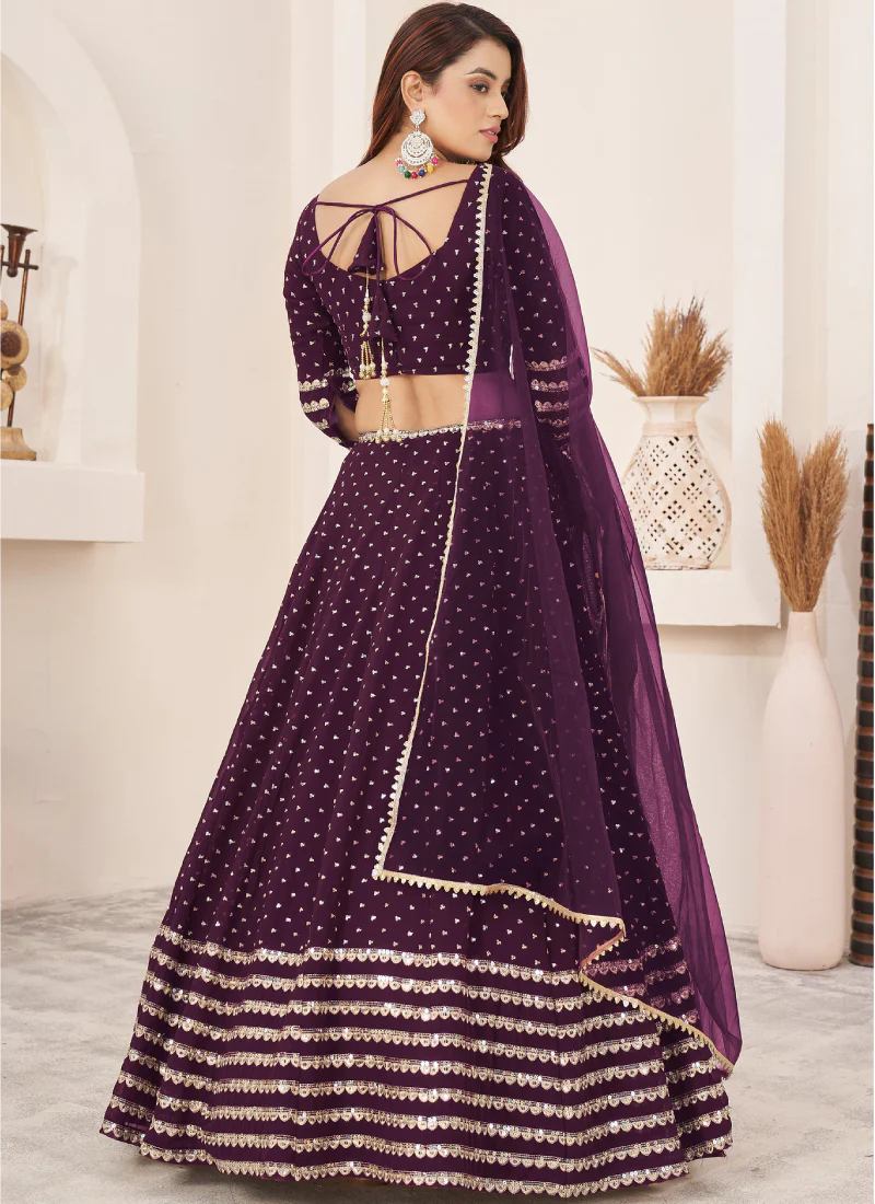 Perfect Sequence Embroidered Work Georgette Wine Lehenga Choli - Image 4