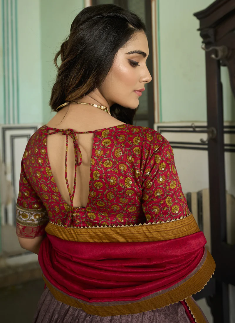 Prettiest Foil Printed Silk Dusty Purple Traditional Lehenga Choli - Image 5