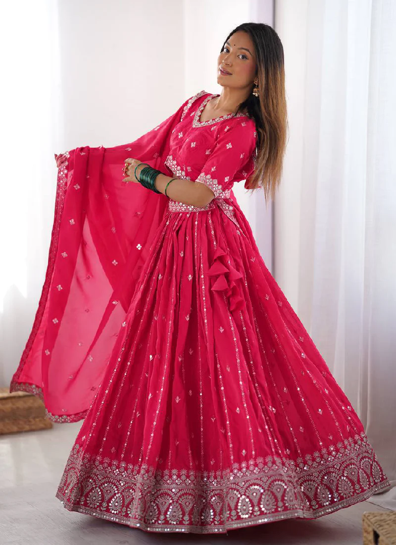 Prettiest Silk Zari Embroidery Work Pink Festival Wear Lehenga Choli