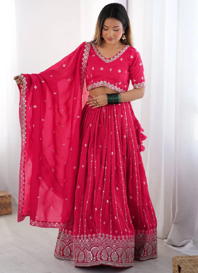 Prettiest Silk Zari Embroidery Work Pink Festival Wear Lehenga Choli - Image 3
