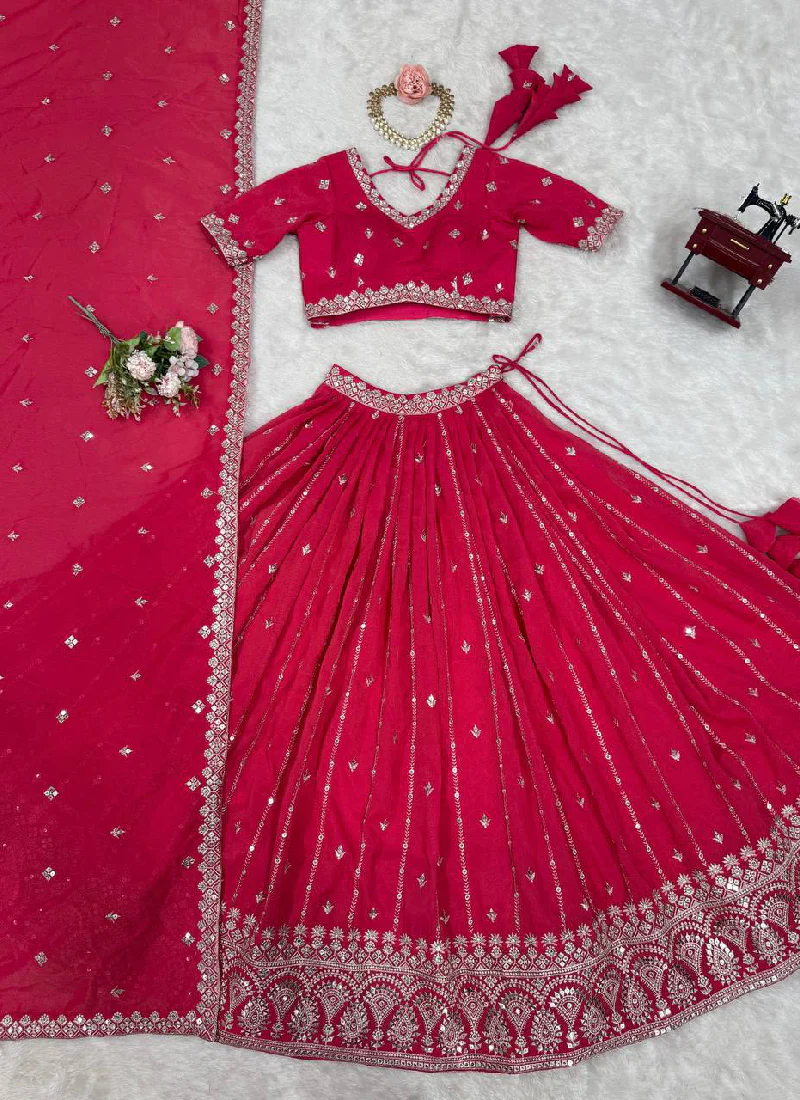 Prettiest Silk Zari Embroidery Work Pink Festival Wear Lehenga Choli - Image 6