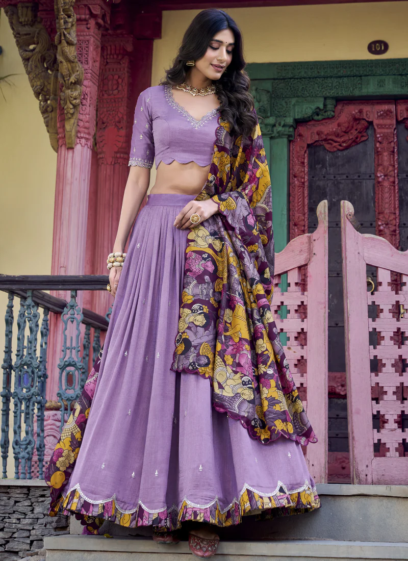 Prettiest Vichitra Silk Lavender Zari Embroidered Lehenga Choli - Image 2