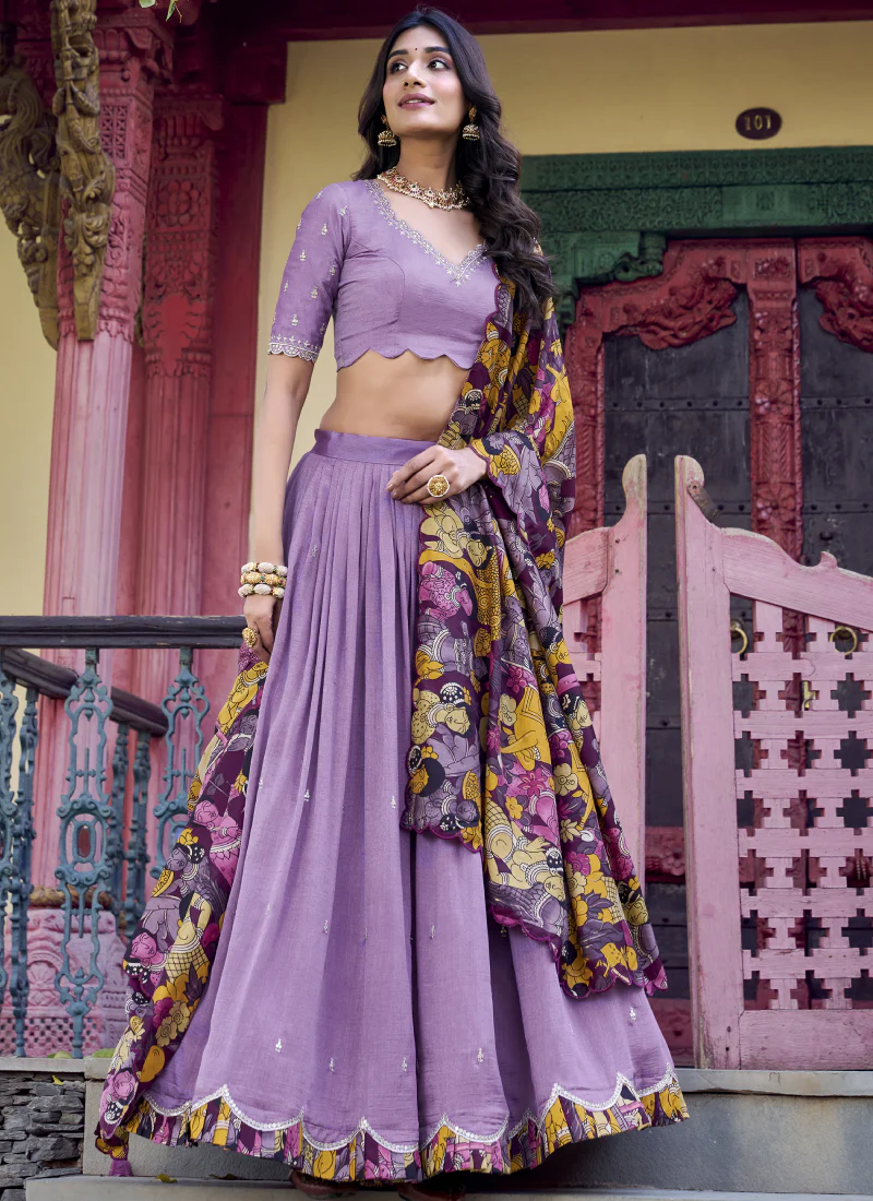Prettiest Vichitra Silk Lavender Zari Embroidered Lehenga Choli - Image 3