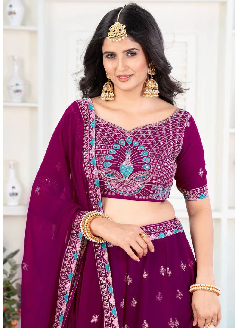 Purple Georgette Sequence Embroidered Lehenga Choli With Dupatta - Image 2
