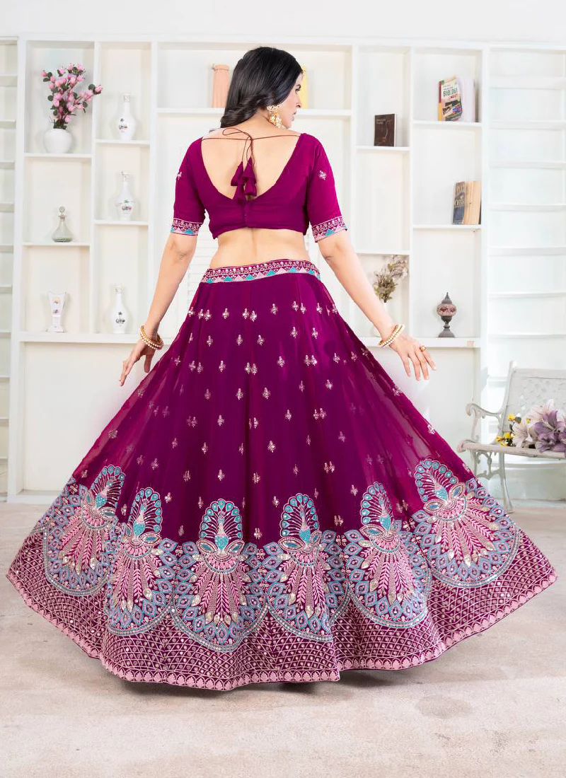 Purple Georgette Sequence Embroidered Lehenga Choli With Dupatta - Image 5