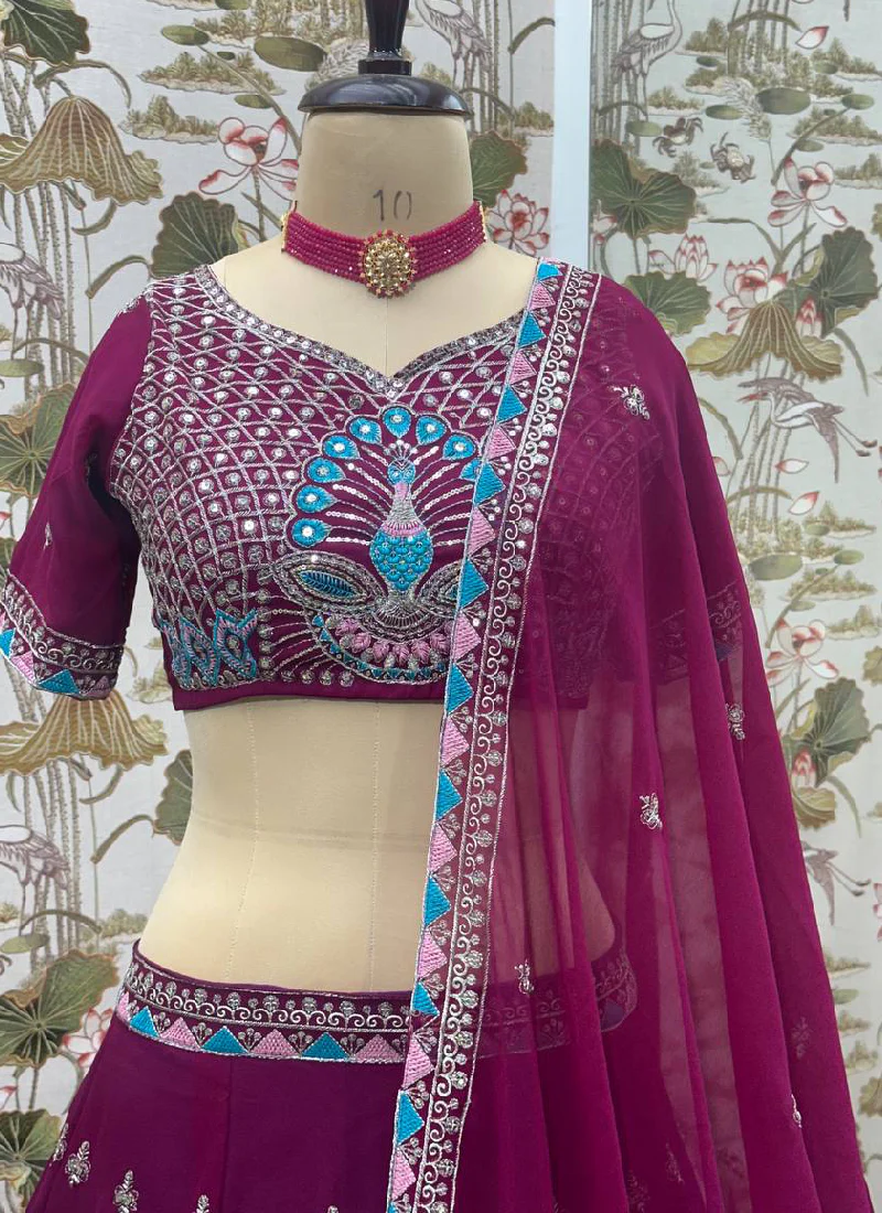 Purple Georgette Sequence Embroidered Lehenga Choli With Dupatta - Image 6