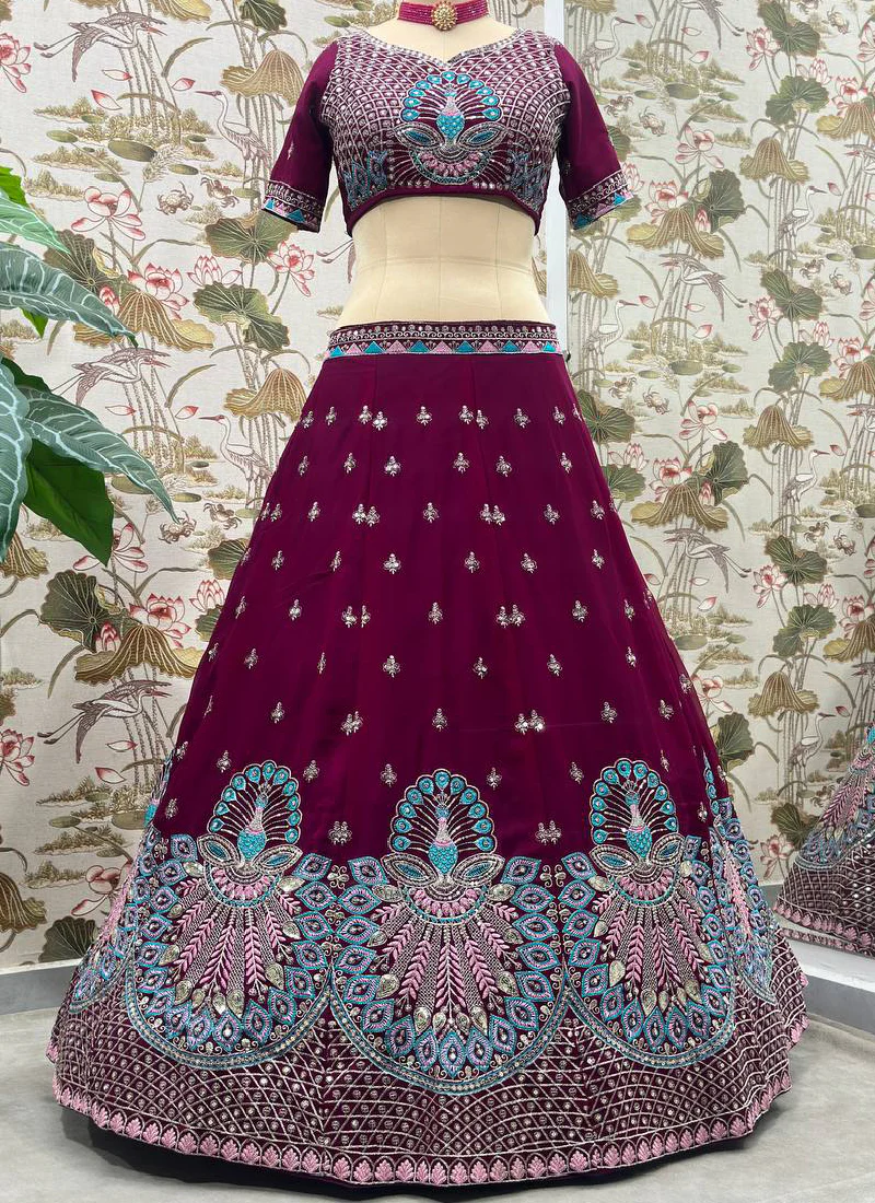 Purple Georgette Sequence Embroidered Lehenga Choli With Dupatta - Image 7