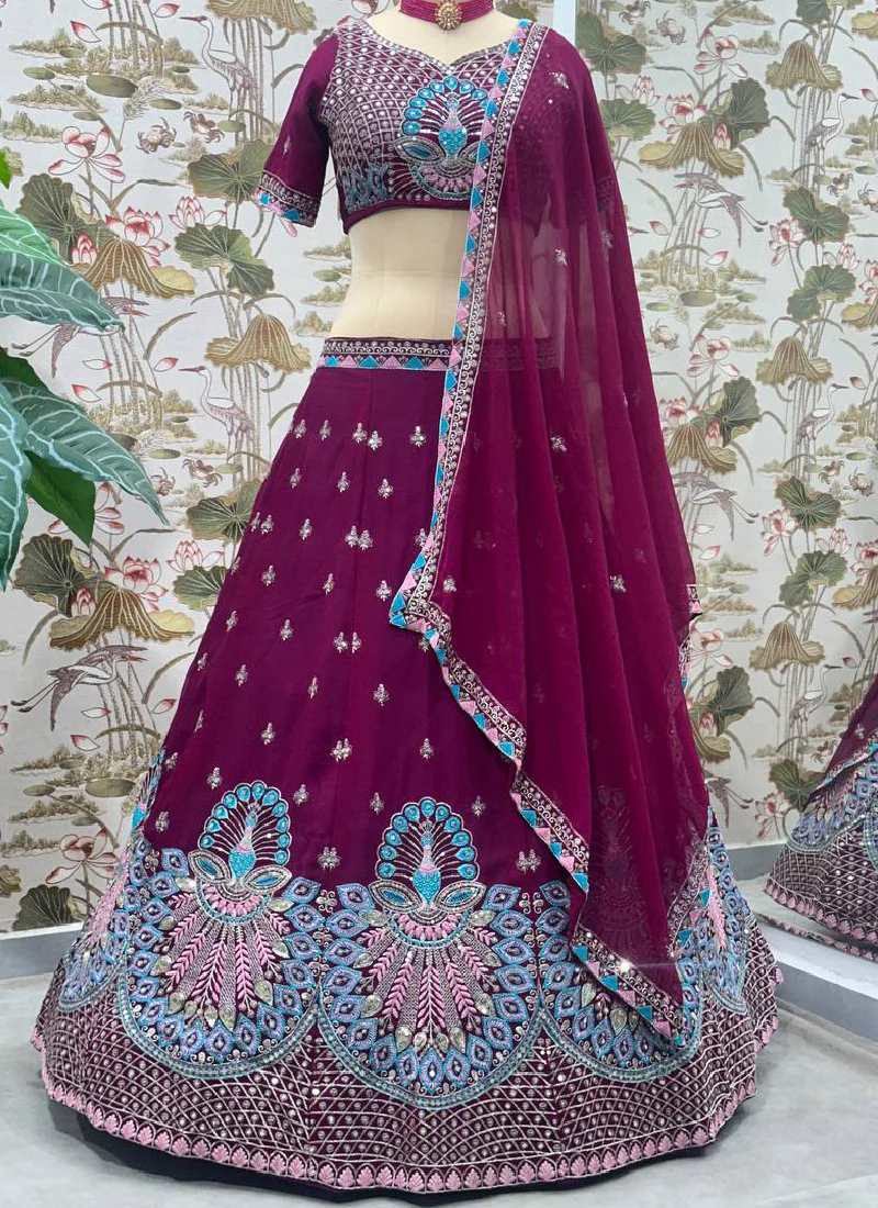 Purple Georgette Sequence Embroidered Lehenga Choli With Dupatta - Image 8