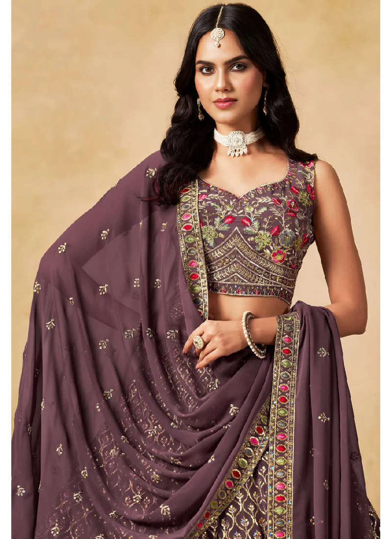 Purple Georgette Zari Sequence Embroidery Work Beautiful Lehenga Choli - Image 2