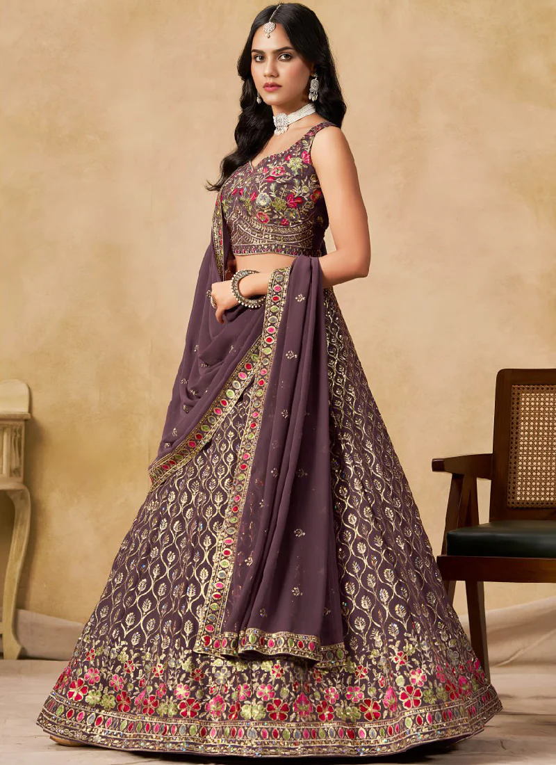 Purple Georgette Zari Sequence Embroidery Work Beautiful Lehenga Choli - Image 3