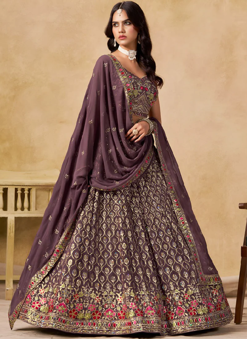 Purple Georgette Zari Sequence Embroidery Work Beautiful Lehenga Choli - Image 4