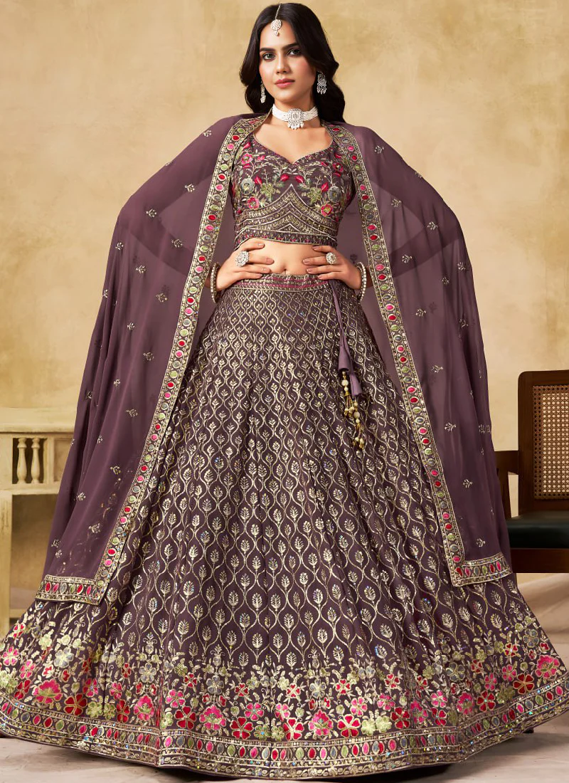 Purple Georgette Zari Sequence Embroidery Work Beautiful Lehenga Choli - Image 5