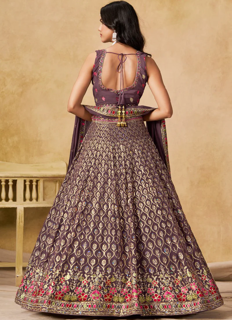 Purple Georgette Zari Sequence Embroidery Work Beautiful Lehenga Choli - Image 6
