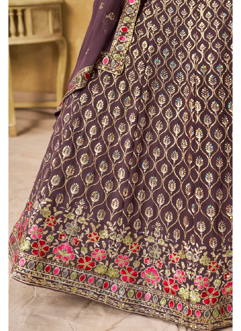 Purple Georgette Zari Sequence Embroidery Work Beautiful Lehenga Choli - Image 8