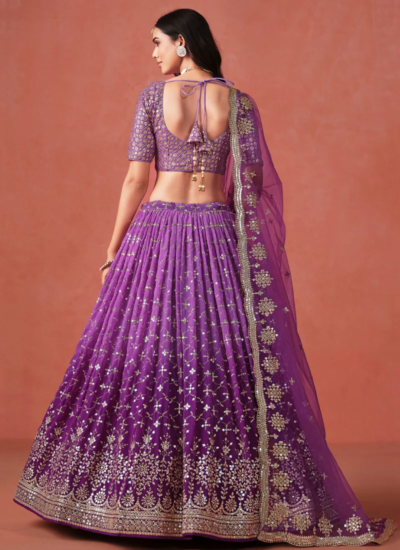 Purple Party Wear Zari Work Georgette Lehenga Choli With Dupatta - Image 6