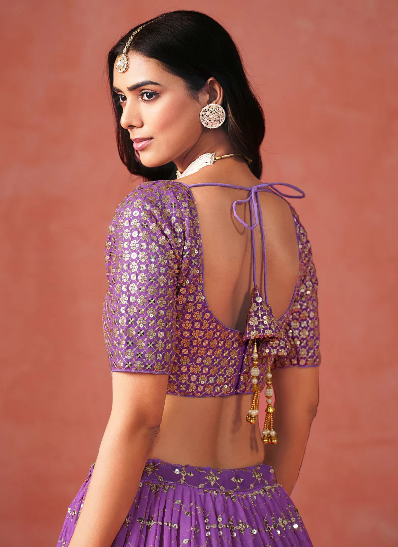 Purple Party Wear Zari Work Georgette Lehenga Choli With Dupatta - Image 7