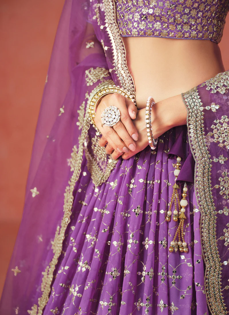 Purple Party Wear Zari Work Georgette Lehenga Choli With Dupatta - Image 8