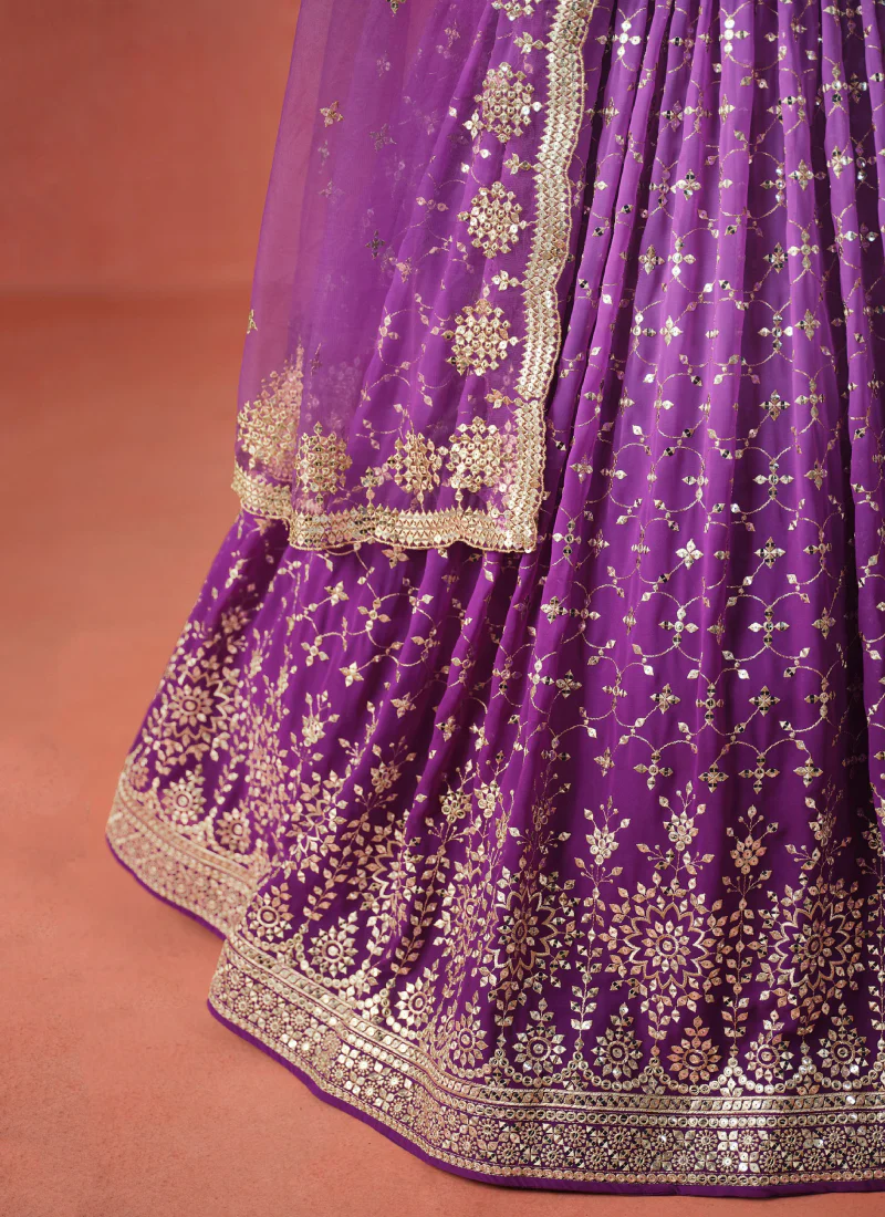 Purple Party Wear Zari Work Georgette Lehenga Choli With Dupatta - Image 9