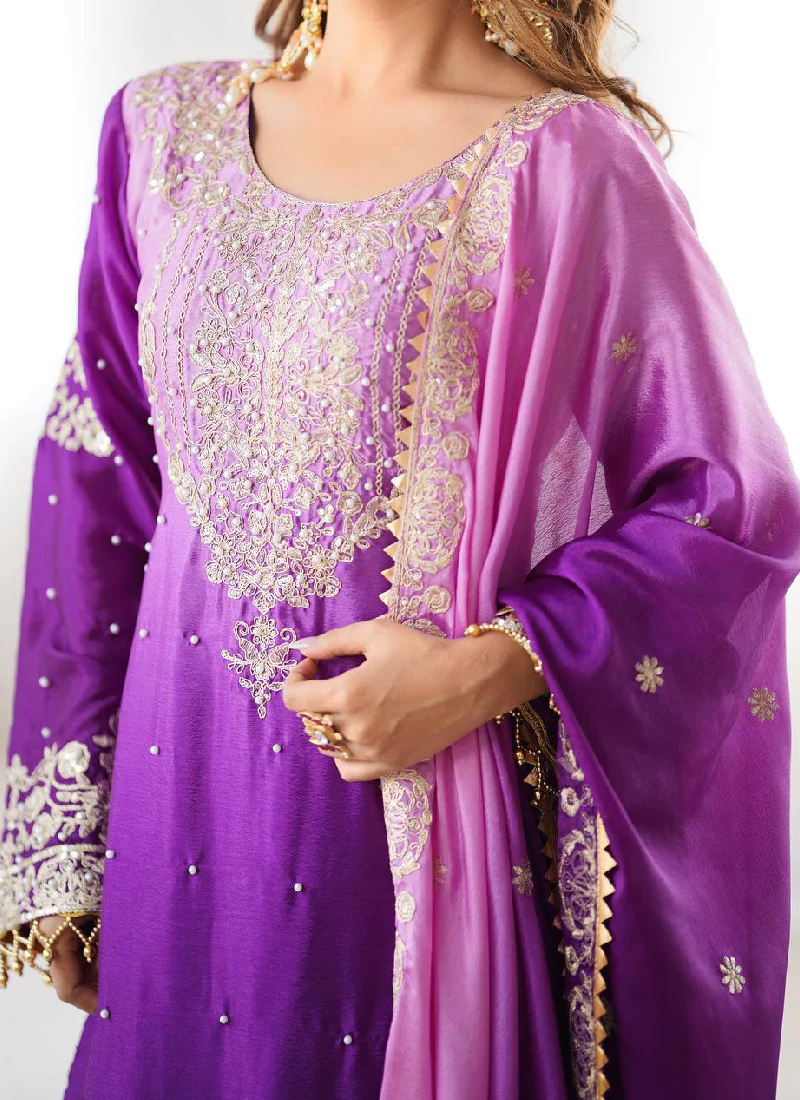 Purple Sequin Dori Embroidered Chinon Silk Salwar Kameez With Dupatta - Image 4