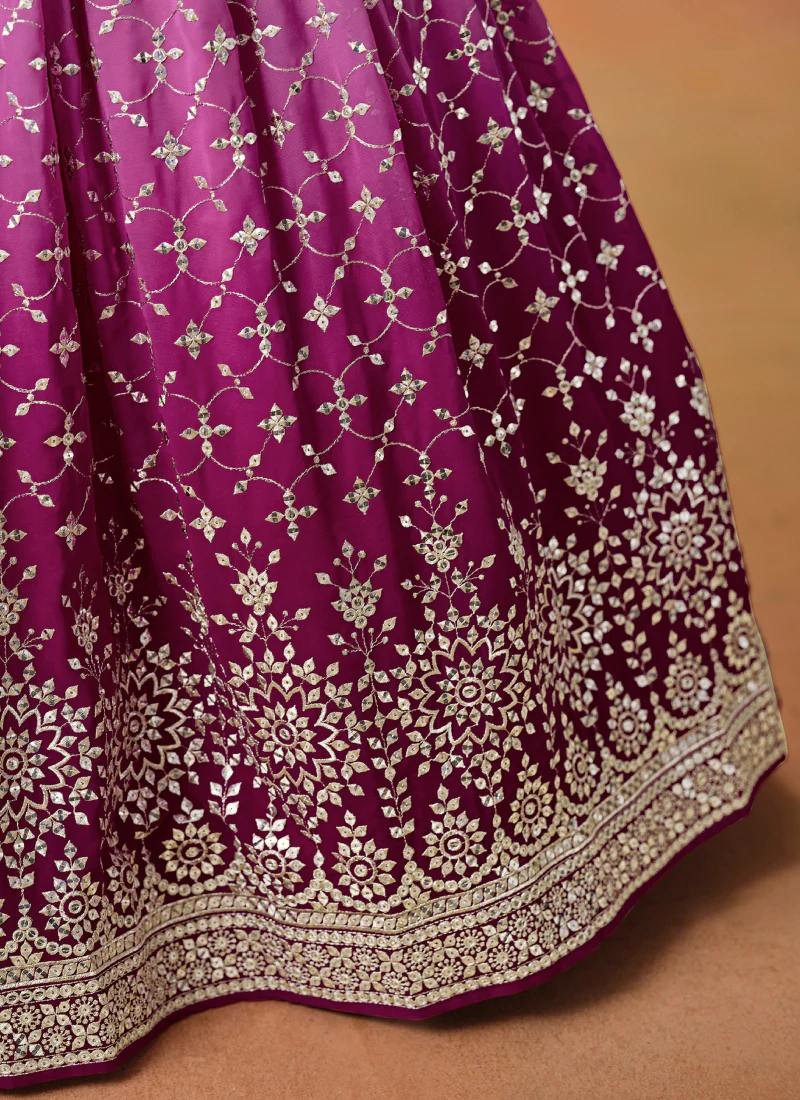 Rani Pink Shaded Zari Embroidered Georgette Lehenga Choli For Women - Image 7
