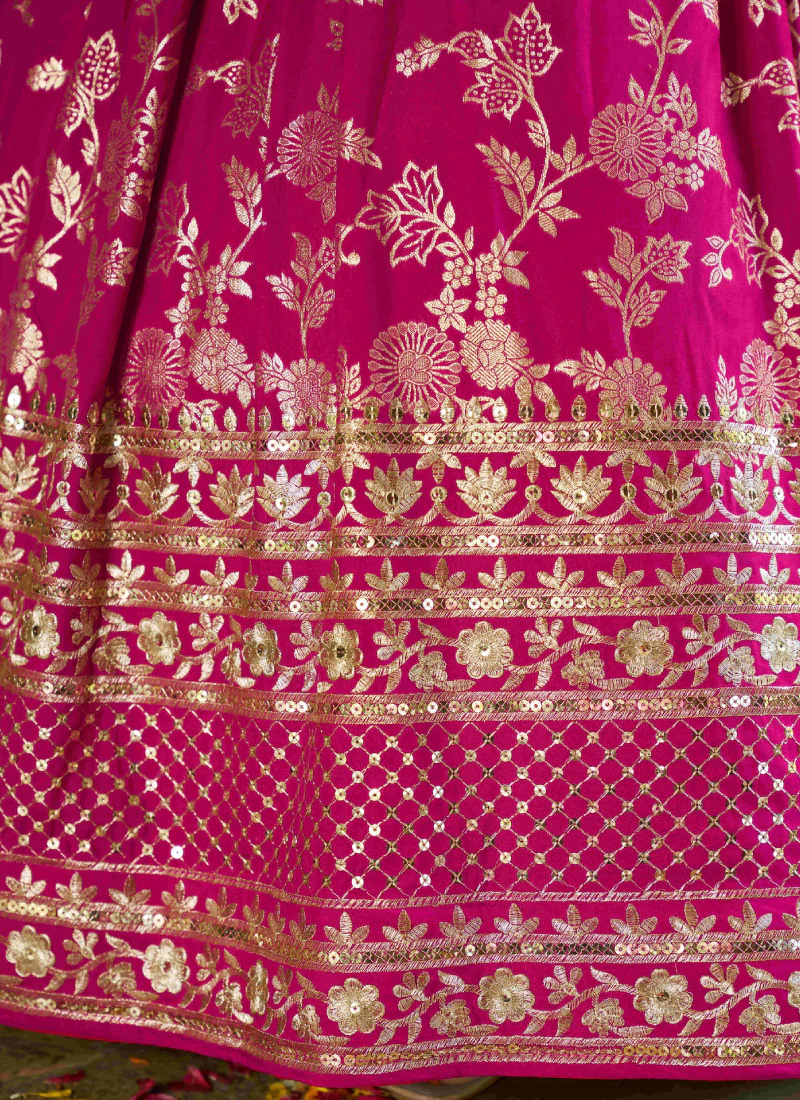 Rani Pink Zari Sequence Embroidered Silk Lehenga Choli With Dupatta - Image 9