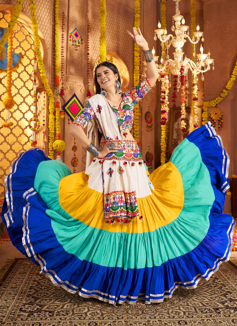 Real Mirror Gamthi Work Viscose Cotton Multi Color Traditional Lehenga - Image 4