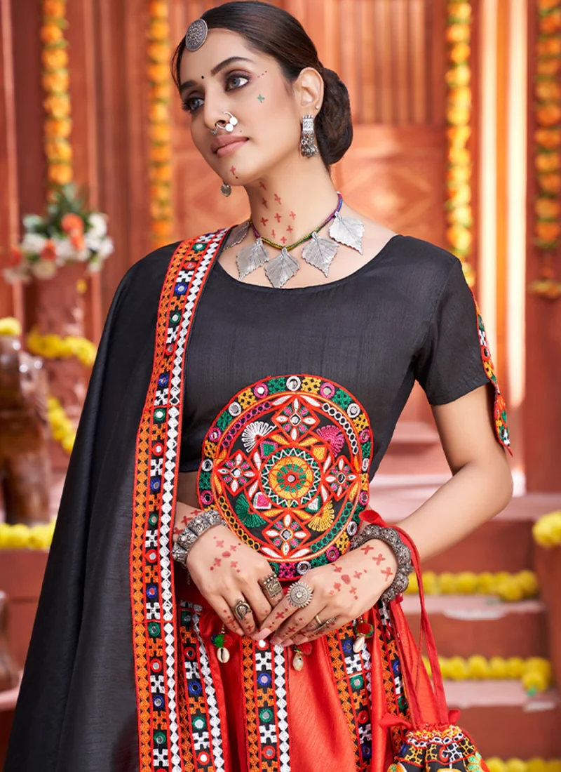 Real Mirror Art Silk Red Color Gamthi Chaniya Choli for Navratri - Image 3