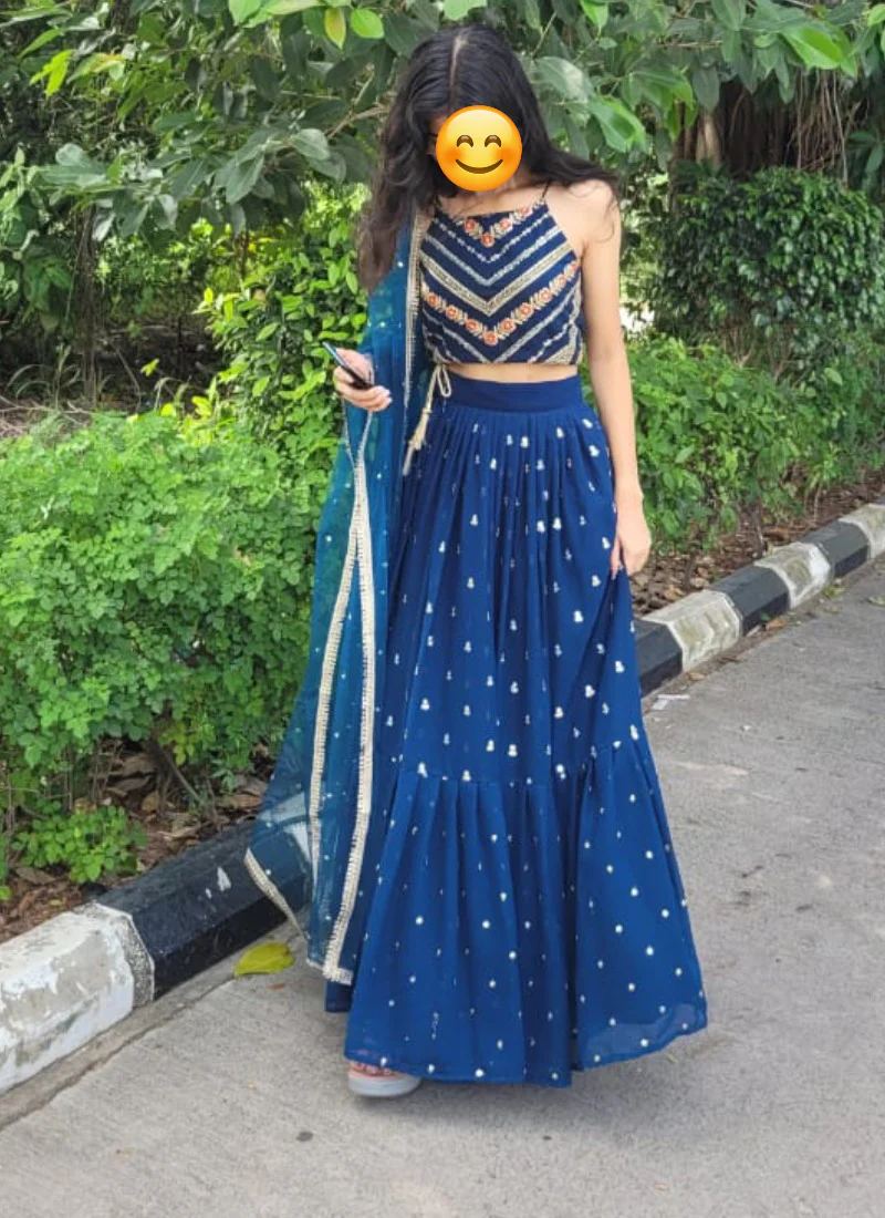 Ruffle Style Teal Blue Georgette Sequence Work Lehenga Choli - Image 3
