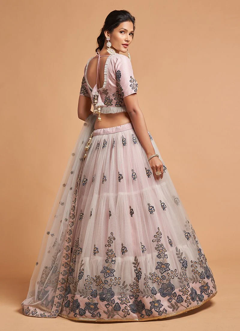 Sangeet Wear Grey Color Net Embroidery Work Lehenga Choli - Image 4