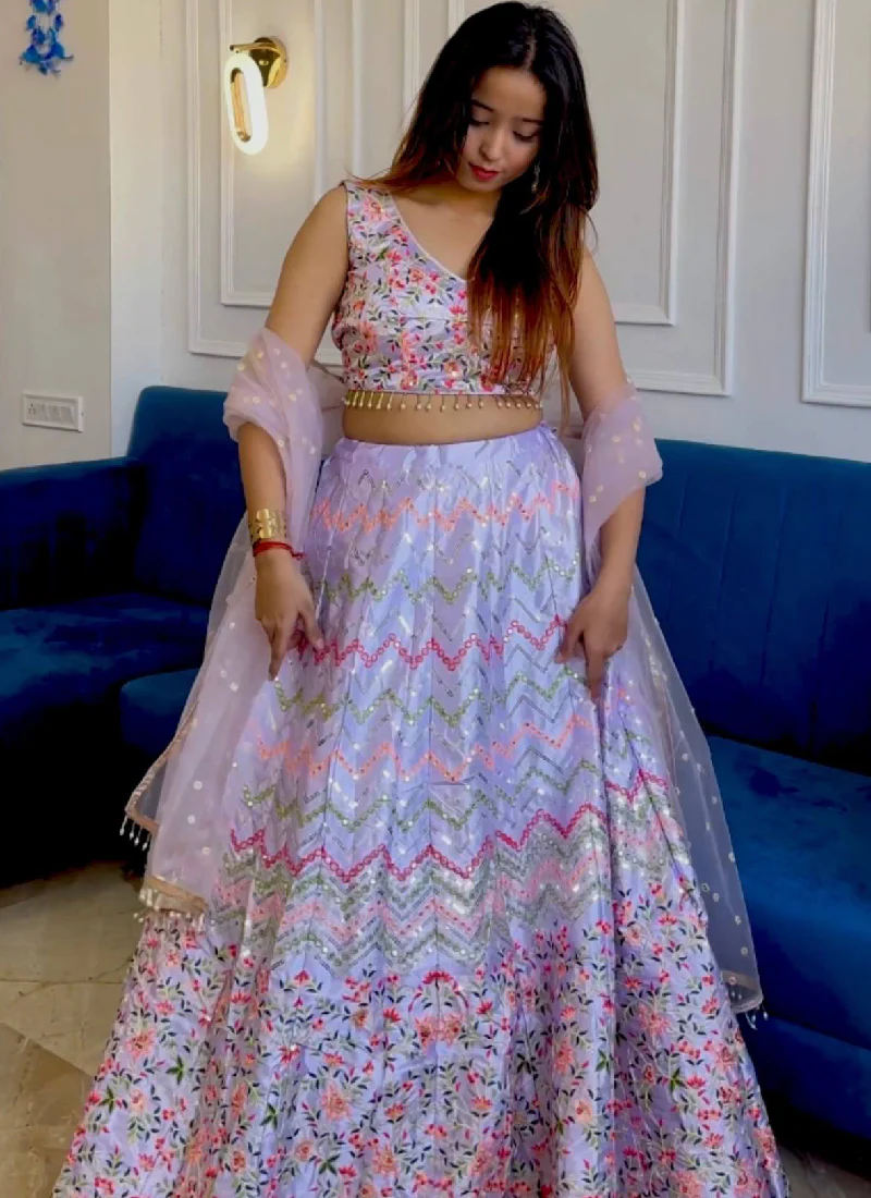 Satin Silk Multi Thread Work Light Purple Lehenga Choli With Dupatta - Image 2
