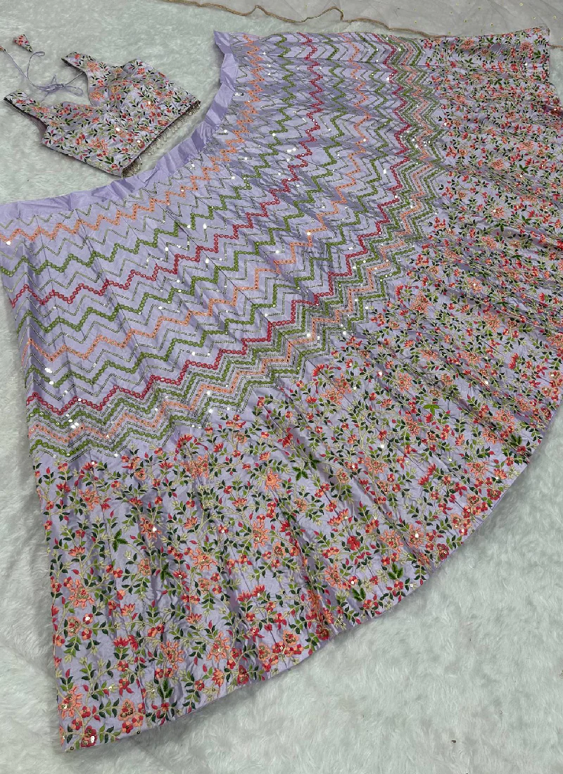 Satin Silk Multi Thread Work Light Purple Lehenga Choli With Dupatta - Image 6