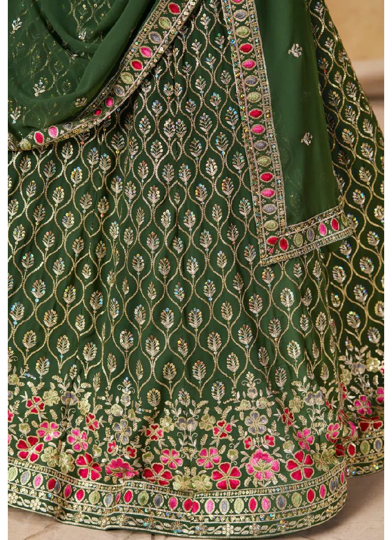 Sequence Embroidered Georgette Green Mehendi Function Lehenga Choli - Image 8