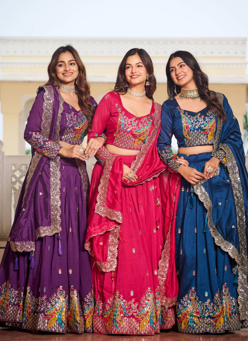 Bewitching Heavy Sequence Embroidered Vichitra Silk Pink Lehenga Choli - Image 9