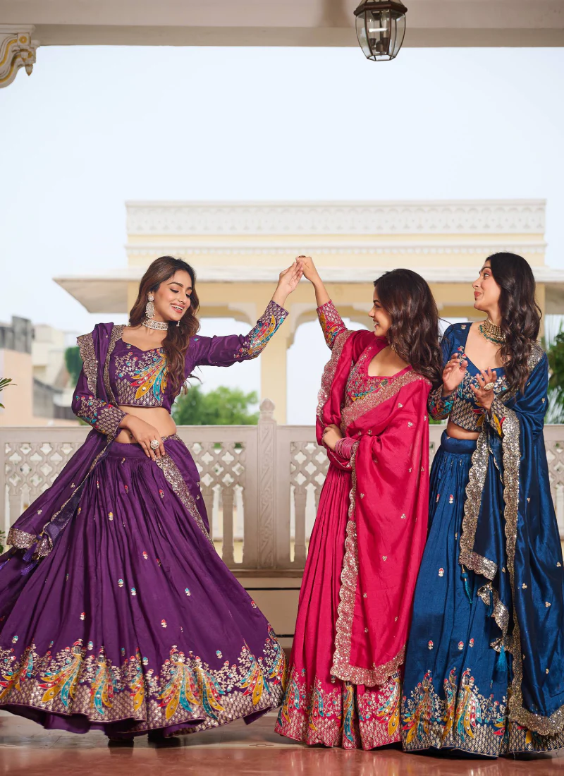 Bewitching Heavy Sequence Embroidered Vichitra Silk Pink Lehenga Choli - Image 10