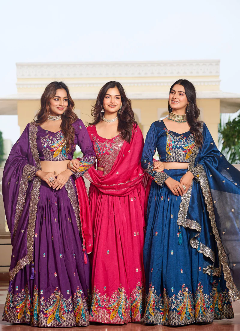 Bewitching Heavy Sequence Embroidered Vichitra Silk Pink Lehenga Choli - Image 6