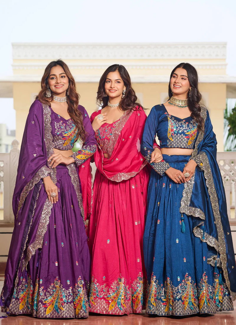 Bewitching Heavy Sequence Embroidered Vichitra Silk Pink Lehenga Choli - Image 7