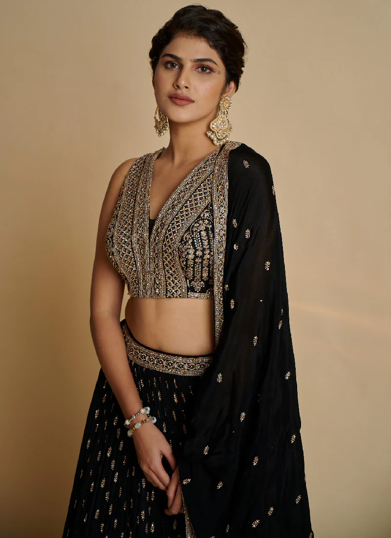 Sequence Embroidery Georgette Party Wear Black Color Lehenga Choli - Image 2