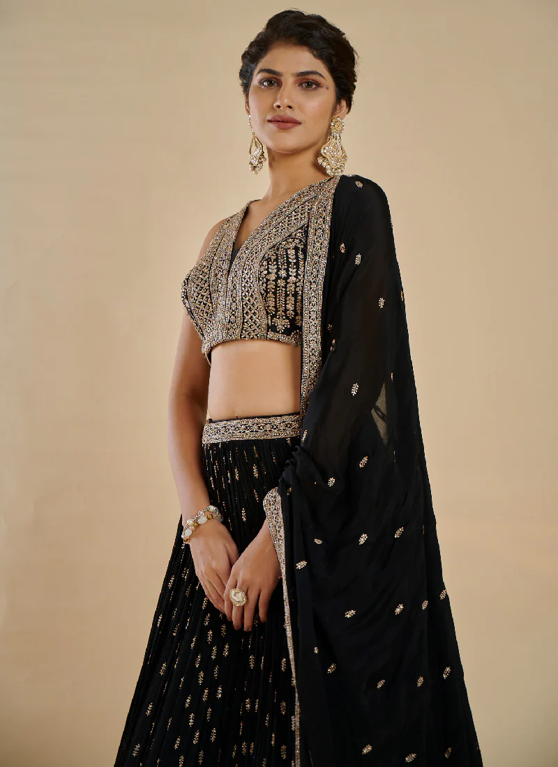 Sequence Embroidery Georgette Party Wear Black Color Lehenga Choli - Image 3