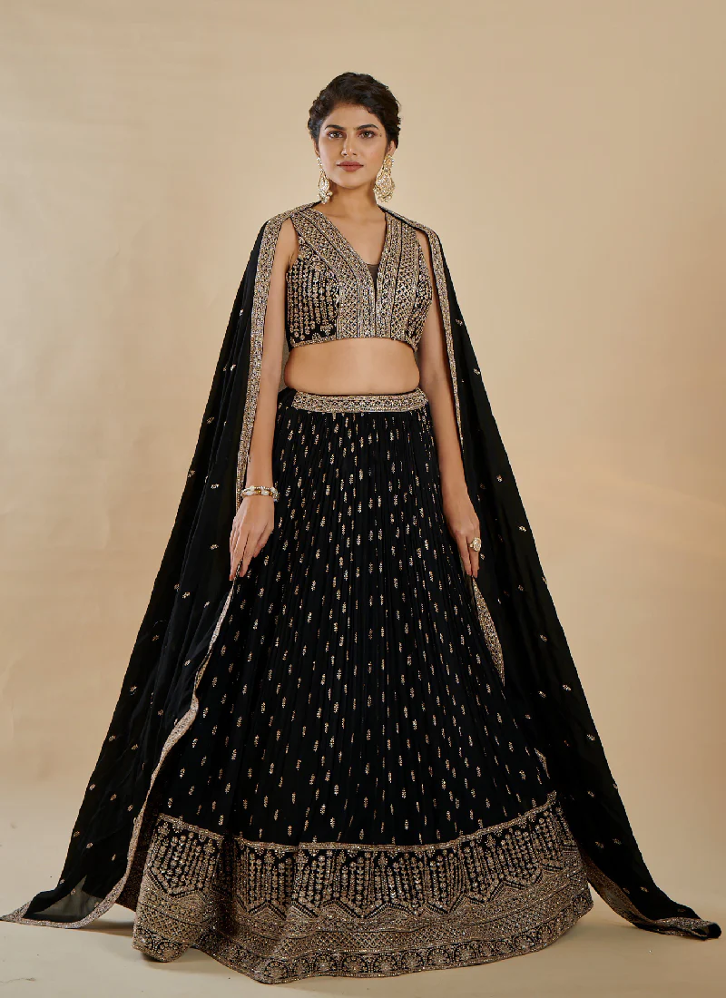Sequence Embroidery Georgette Party Wear Black Color Lehenga Choli - Image 5