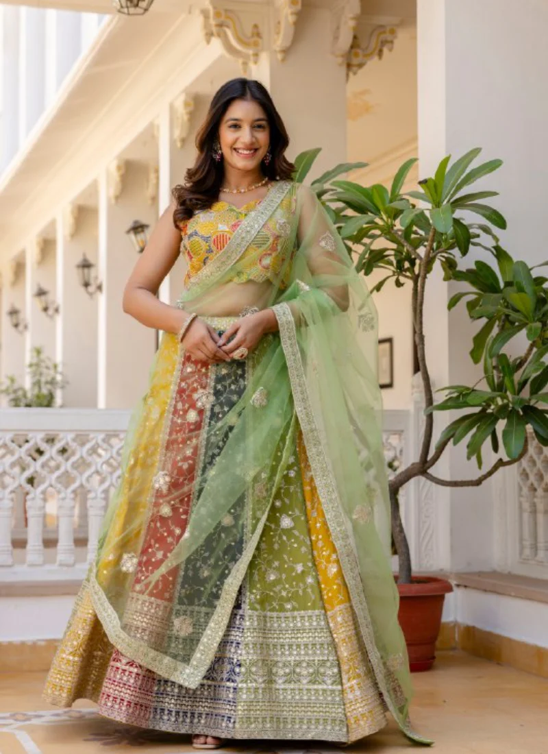 Sequence Embroidery Multi Color Georgette Wedding Wear Lehenga Choli - Image 3