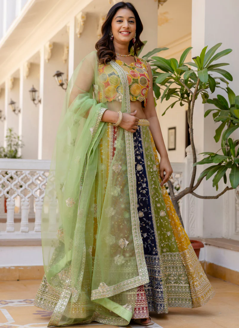 Sequence Embroidery Multi Color Georgette Wedding Wear Lehenga Choli - Image 4