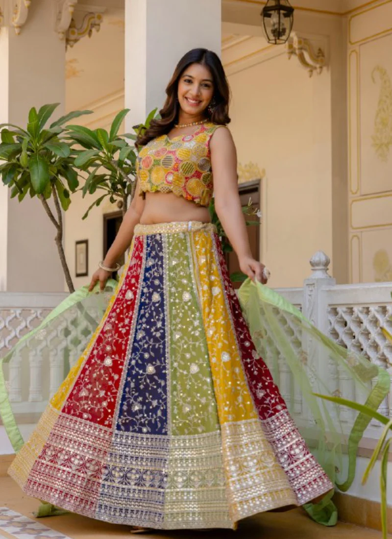 Sequence Embroidery Multi Color Georgette Wedding Wear Lehenga Choli - Image 5