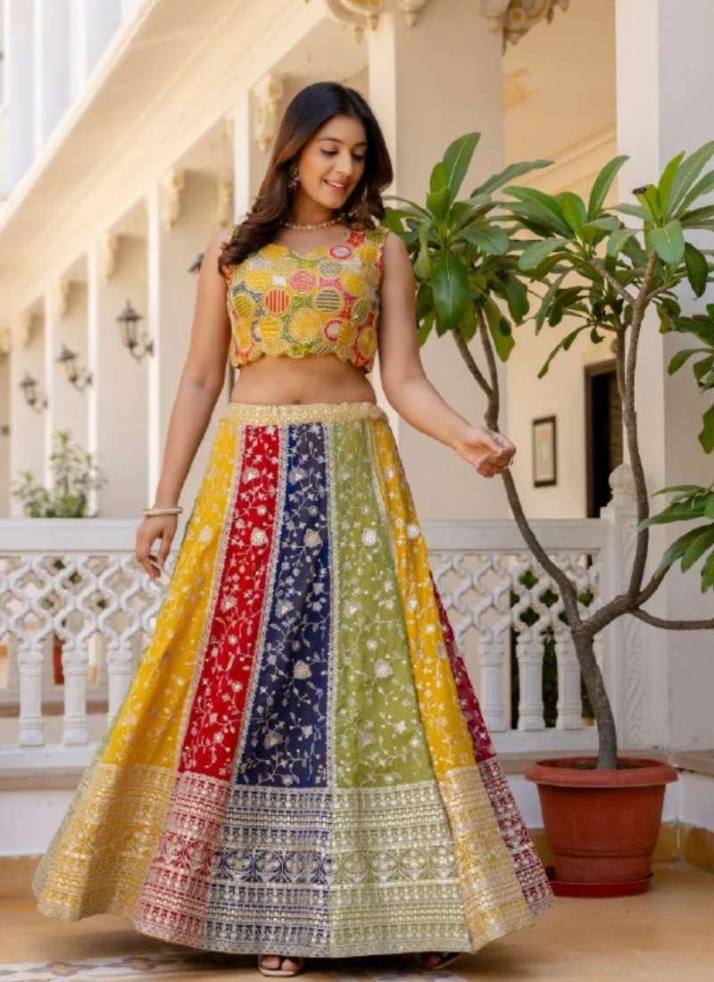 Sequence Embroidery Multi Color Georgette Wedding Wear Lehenga Choli - Image 6