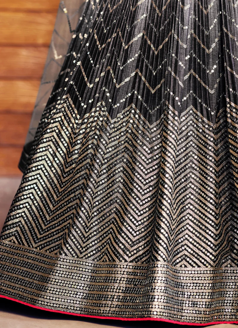 Sequence Embroidery Work Black Shaded Chinon Silk Lehenga Choli - Image 11