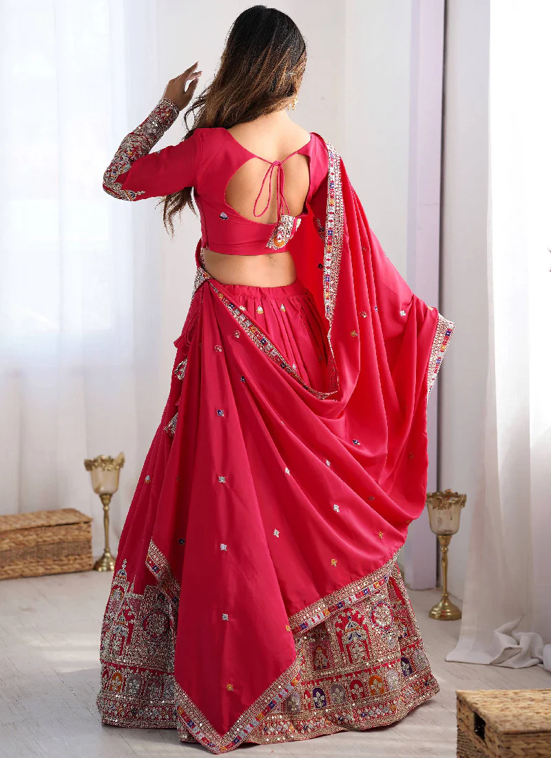 Sequence Embroidery Work Crepe Silk Red Lehenga Choli For Wedding - Image 6