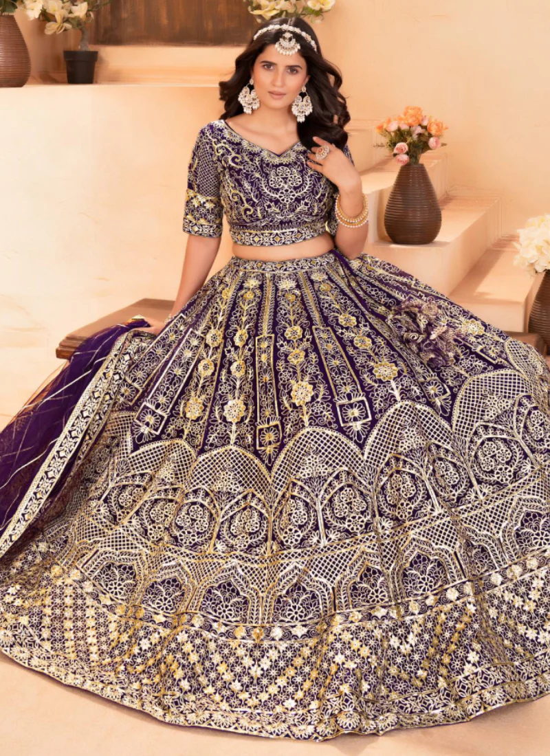 Sequence Heavy Embroidered Purple Net Lehenga Choli For Women - Image 3
