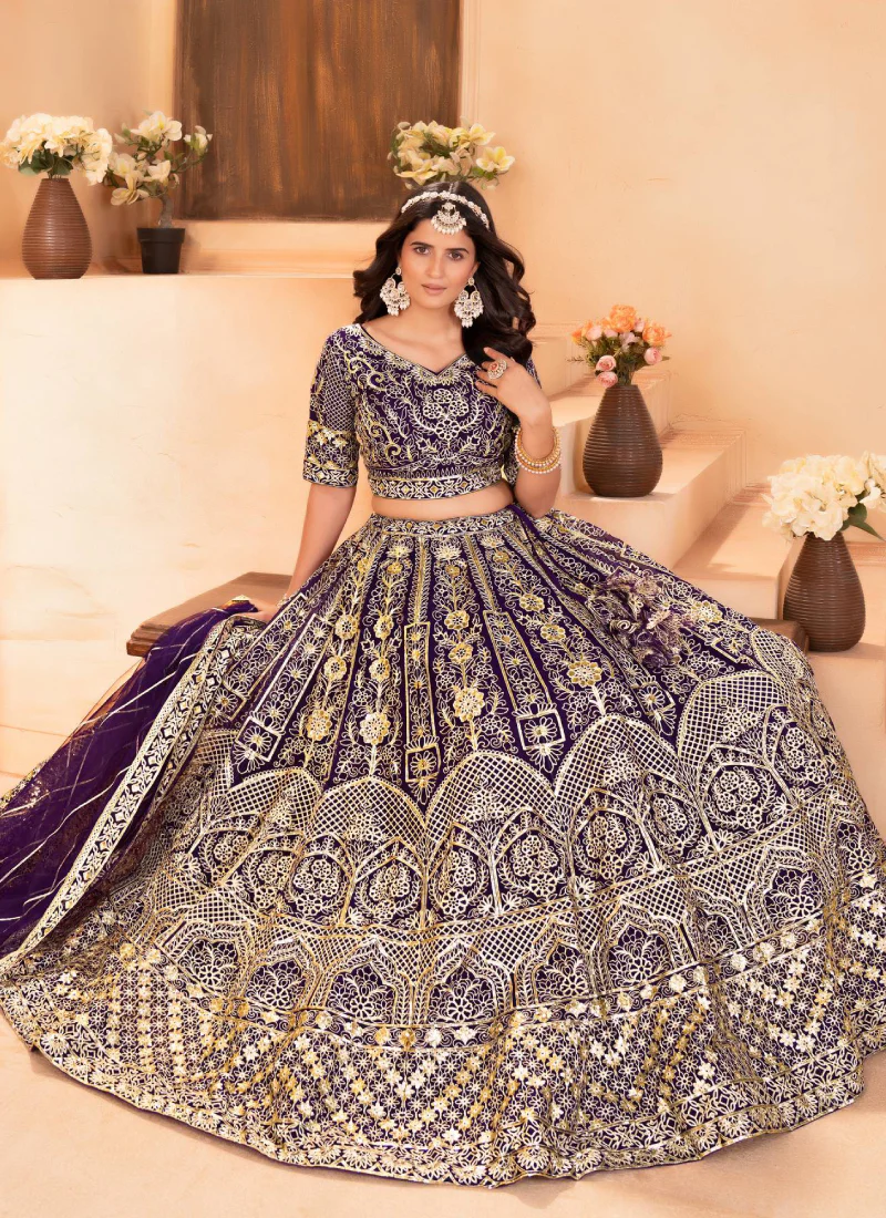 Sequence Heavy Embroidered Purple Net Lehenga Choli For Women - Image 4