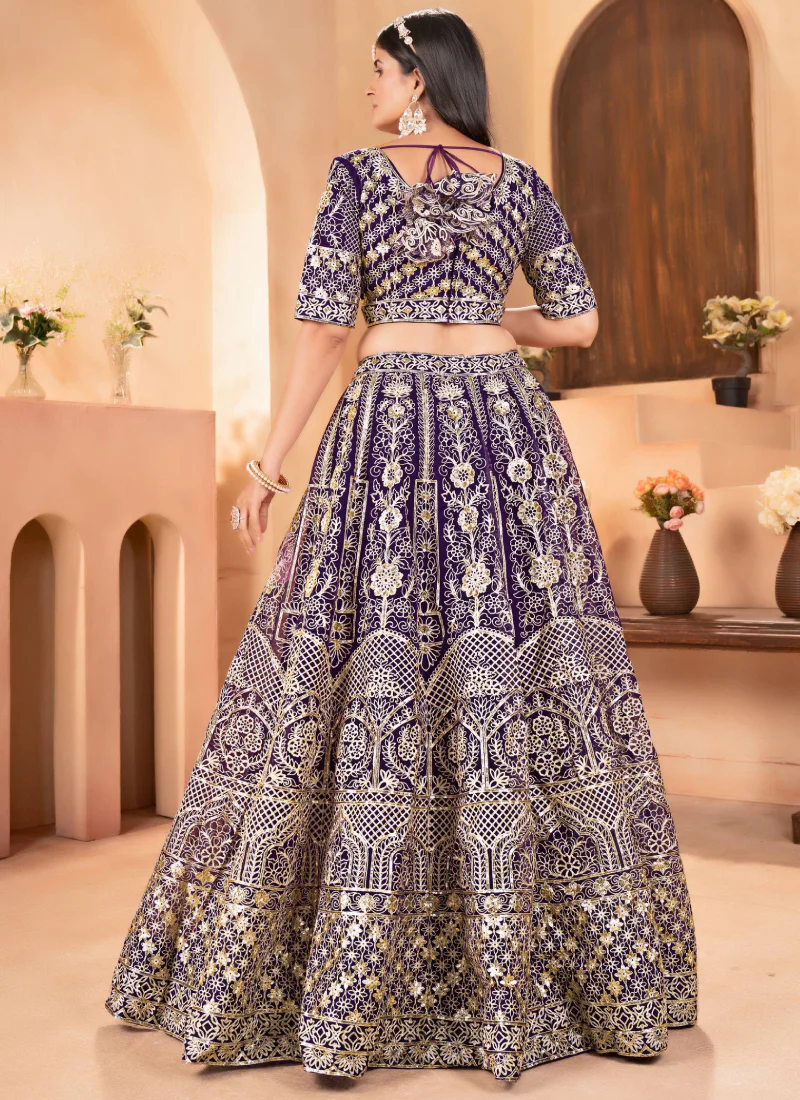 Sequence Heavy Embroidered Purple Net Lehenga Choli For Women - Image 5
