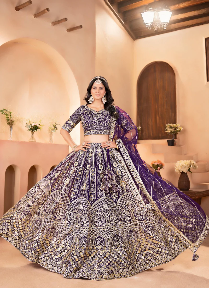 Sequence Heavy Embroidered Purple Net Lehenga Choli For Women - Image 6